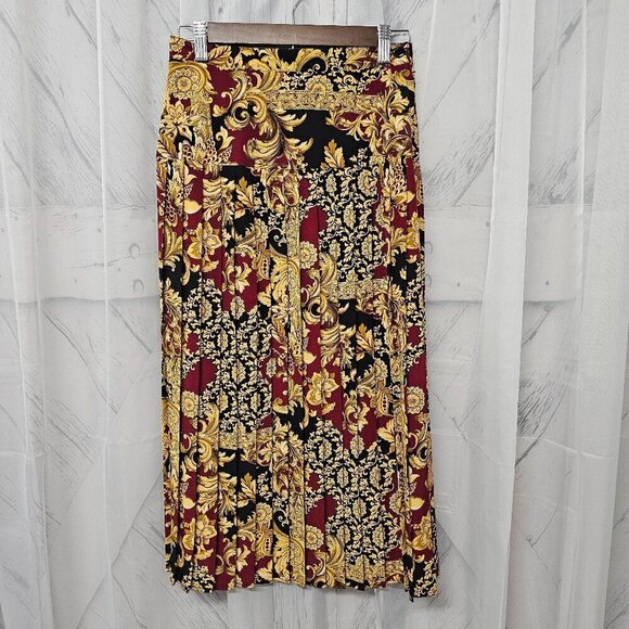 Vintage Jones Apparel Skirt Midi Pleated Baroque Burgundy Gold Retro Goth 6P - Picture 1 of 12